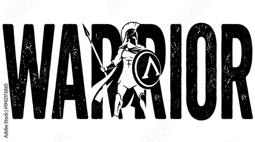 Warrior silhouette with spartan helmet and shield against a dark background