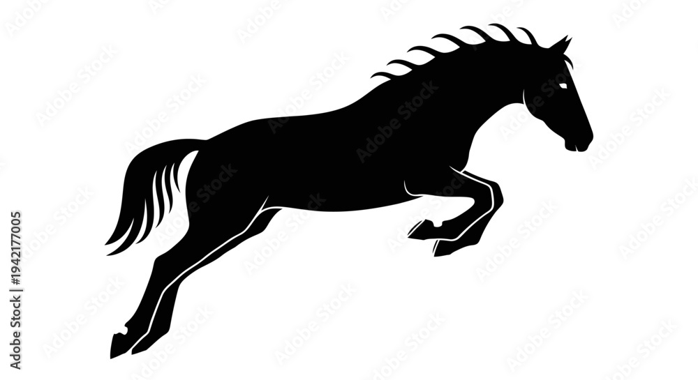 Fototapeta premium Dynamic silhouette of a majestic horse leaping with power and grace, ideal for equestrian themes and design projects