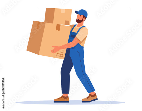 flat vector illustration of delivery worker lifting package box