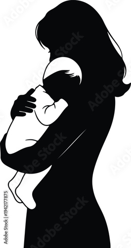Vector loving mother holding newborn baby child in arms silhouette design