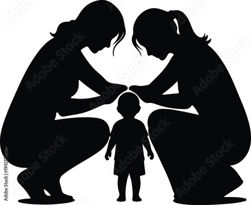 Vector loving mothers tenderly caring for their young child silhouette design