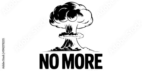 Nuclear weapons banned sign with radiation symbol crossed out, grunge textured black and white icon for treaty on the prohibition of nuclear weapons, disarmament, and global peace activism.
