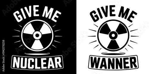 Nuclear weapons banned sign with radiation symbol crossed out, grunge textured black and white icon for treaty on the prohibition of nuclear weapons, disarmament, and global peace activism.