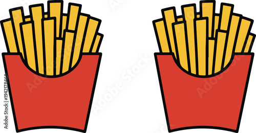 Minimalist cartoon french fries in red carton illustration with golden fries in clean flat fast food vector style