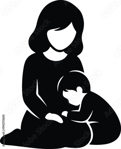 Vector Mother and child bond sitting together minimal silhouette design