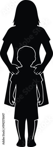 Vector mother and child embracing family love care parenthood silhouette design