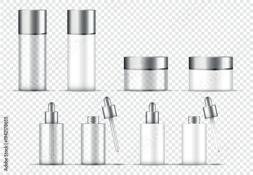 Glass and matte skincare jars collection for cosmetic branding and packaging design