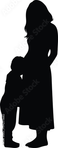 Vector mother and child embracing love family bond parenting silhouette design
