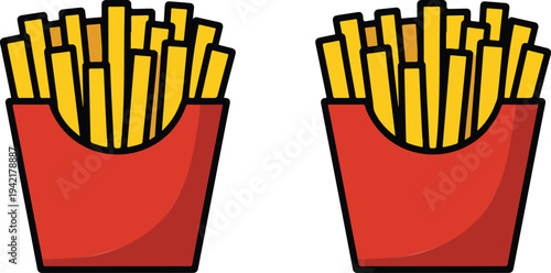 Minimalist cartoon french fries in red carton illustration with golden fries in clean flat fast food vector style