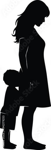 Vector Mother And Child Standing Together Care Family Bond silhouette design
