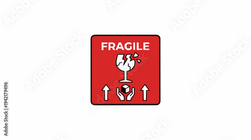 Fragile Shipping Label With Broken Glass Icon And Up Arrows On White Background