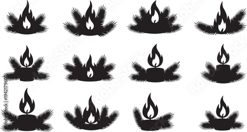 Easter bunny silhouettes with decorated eggs on white background