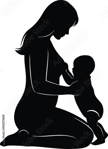 Vector Mother Breastfeeding Her Baby Nurturing Love Care Silhouette Design