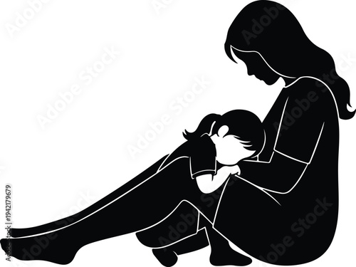 Vector Mother embracing child showing love and care silhouette design