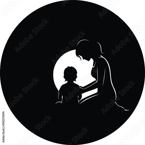 Vector mother embracing child with love and care silhouette design