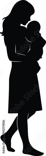 Vector mother holding baby tenderly maternal love bond silhouette design