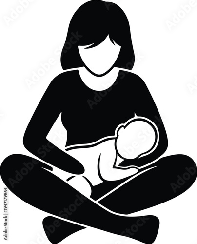 Vector mother holding infant baby concept icon simple graphic image silhouette design