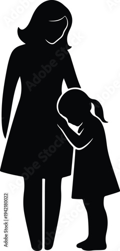 Vector mother hugging child expressing love and care family bonding silhouette design
