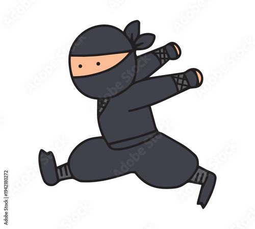 手描きのかわいい走る忍者のイラスト