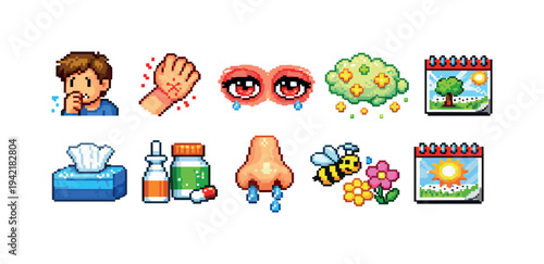 Allergy, health outline icon set. Seasonal allergy symptoms in an outline style