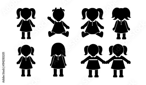 Doll Silhouette Vector Set Simple Toy Figures Collection Isolated on White