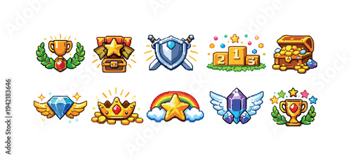 Gaming rewards 3d icon set for achievement and trophy collection visuals