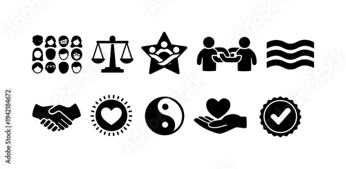 Community, justice silhouette icon set. People, equality, balance silhouette collection.