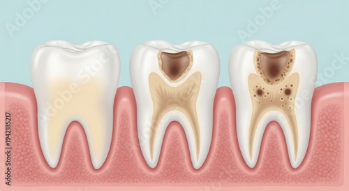 Dental Cavity Progression Tooth Decay Stages Illustration