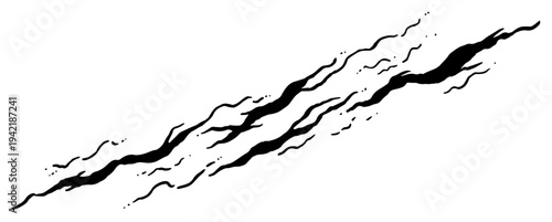 Diagonal composition of hand drawn flowing waves and energetic ink streaks