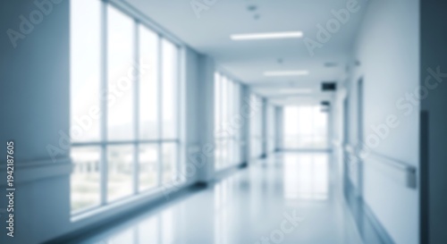 empty hospital corridor with windows and shiny floor