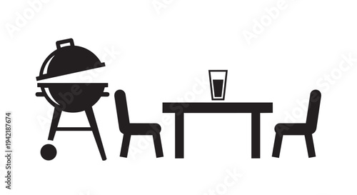 Outdoor barbecue setup with grill table and chairs vector illustration for summer events