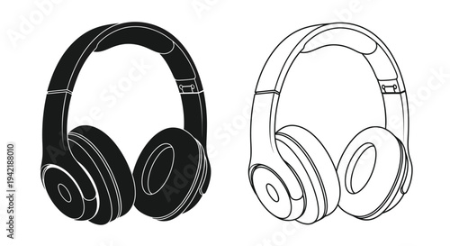 Headphones are shown in solid black and white outline versions for audio design.