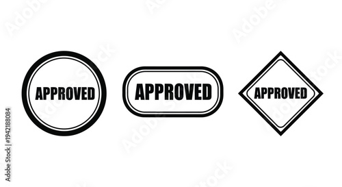 Three different black rubber stamp icons clearly display the word approved on white.