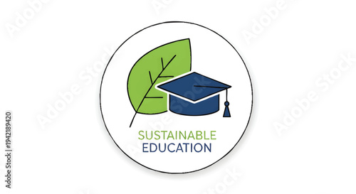 Sustainable education logo with graduation cap and leaf