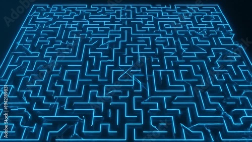 Glowing Blue Neon Light Maze Patterns.
