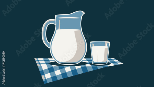 Milk pitcher glass checkered napkin