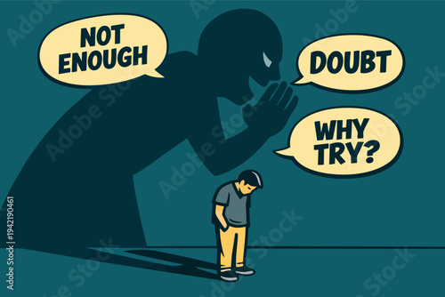 Person feeling anxiety, self-doubt, and imposter syndrome from a criticizing inner voice shadow