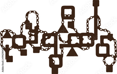 Abstract Industrial Pipeline Network with Chain Links Vector Illustration.
