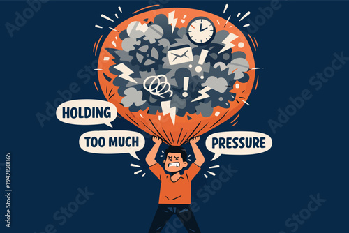 Person holding up immense burden of work and mental pressure, experiencing career stress and burnout symptoms