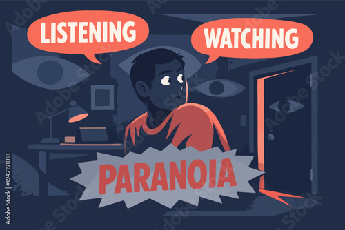 Employee feeling paranoia and anxiety from constant surveillance and watchful eyes listening and watching