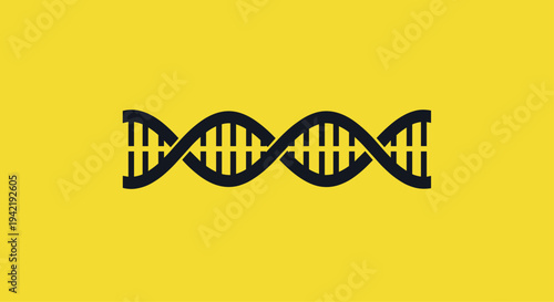 A black dna double helix icon on a bright yellow background symbolizing genetics and biology, Generative AI.