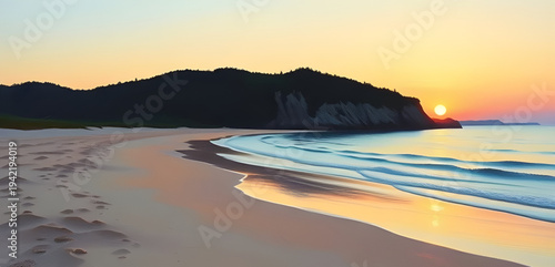 sunset, beach, ocean, sea, shore, coast, seaside, waves, water, sand, horizon, sky, clouds, sunlight, twilight, dusk, evening, orange, red, golden, reflection, seascape, tropical, summer, travel, holi