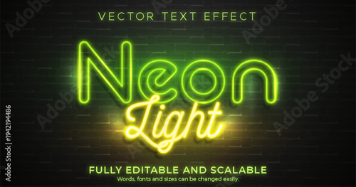 A neon light text effect with a fully editable and scalable vector design