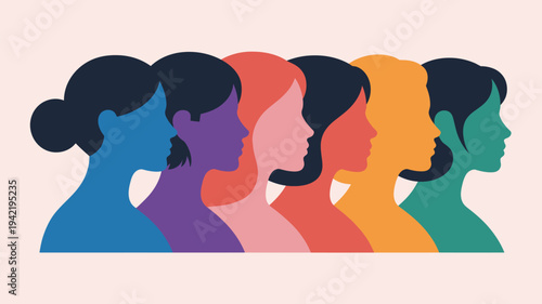 Diverse women profiles in a row, female empowerment