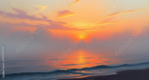 dusk, evening, sunset, twilight, sun, sunlight, glow, orange, red, yellow, sky, clouds, horizon, sea, ocean, water, waves, beach, shore, coastline, reflection, light, shimmer, warm, calm, peaceful, se