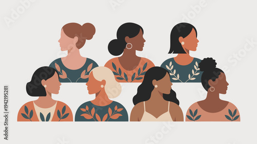 Diverse Women Profiles Togetherness Flat Vector