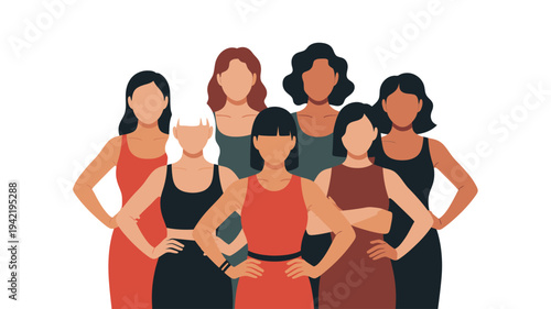 Diverse Women Standing Empowerment Flat Illustration
