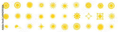 Golden sun icons set isolated on yellow background vector illustration design elements
