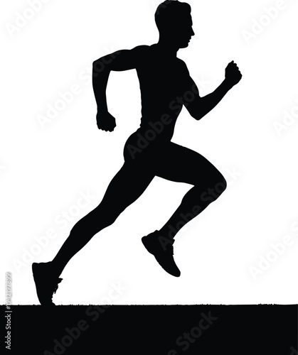 Running Athlete Silhouette Vector Illustration, Male Sprinter in Motion Isolated on White Background, Fitness Training, Marathon Runner, Sport Activity Symbol, Dynamic Human Movement Design