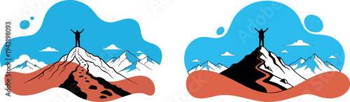 Set of 2 mountain landscape icons vector